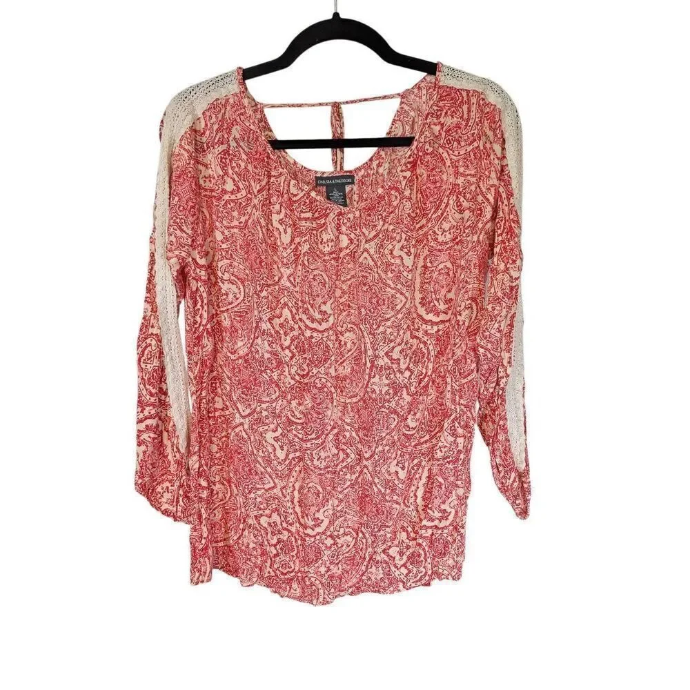 Chelsea & Theodore Red Paisley Blouse Feminine Casual Women's Large